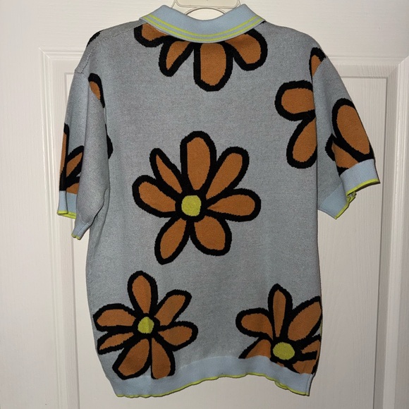 WESC Light Blue Floral Polo Cardigan - Orange Daisy Print - Picture 5 of 5